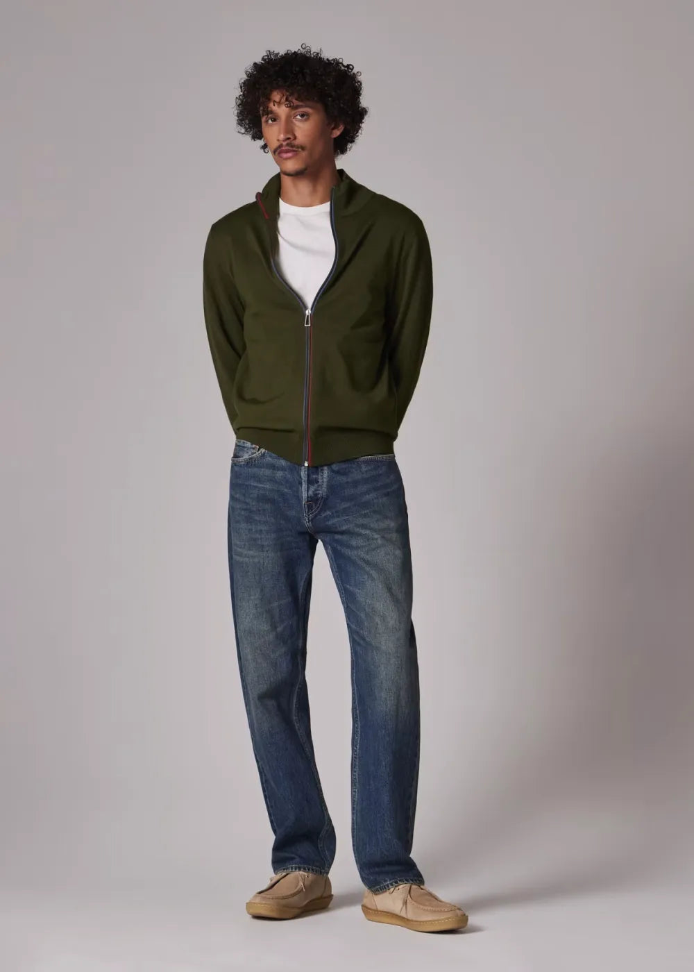Green Merino Wool Zip Cardigan