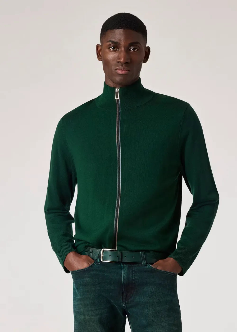 Green Merino Wool Zip Cardigan