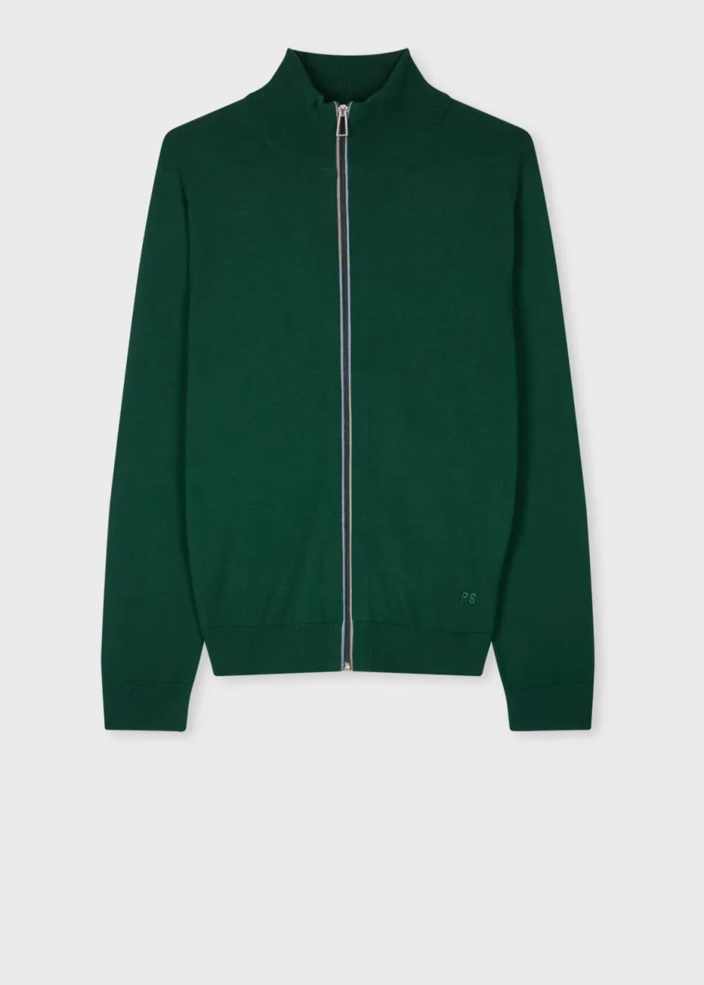 Green Merino Wool Zip Cardigan
