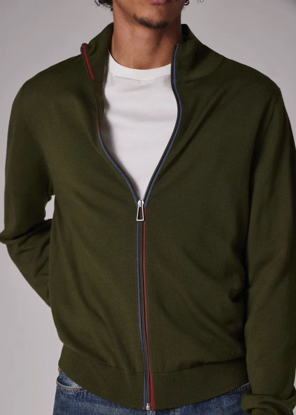 Green Merino Wool Zip Cardigan