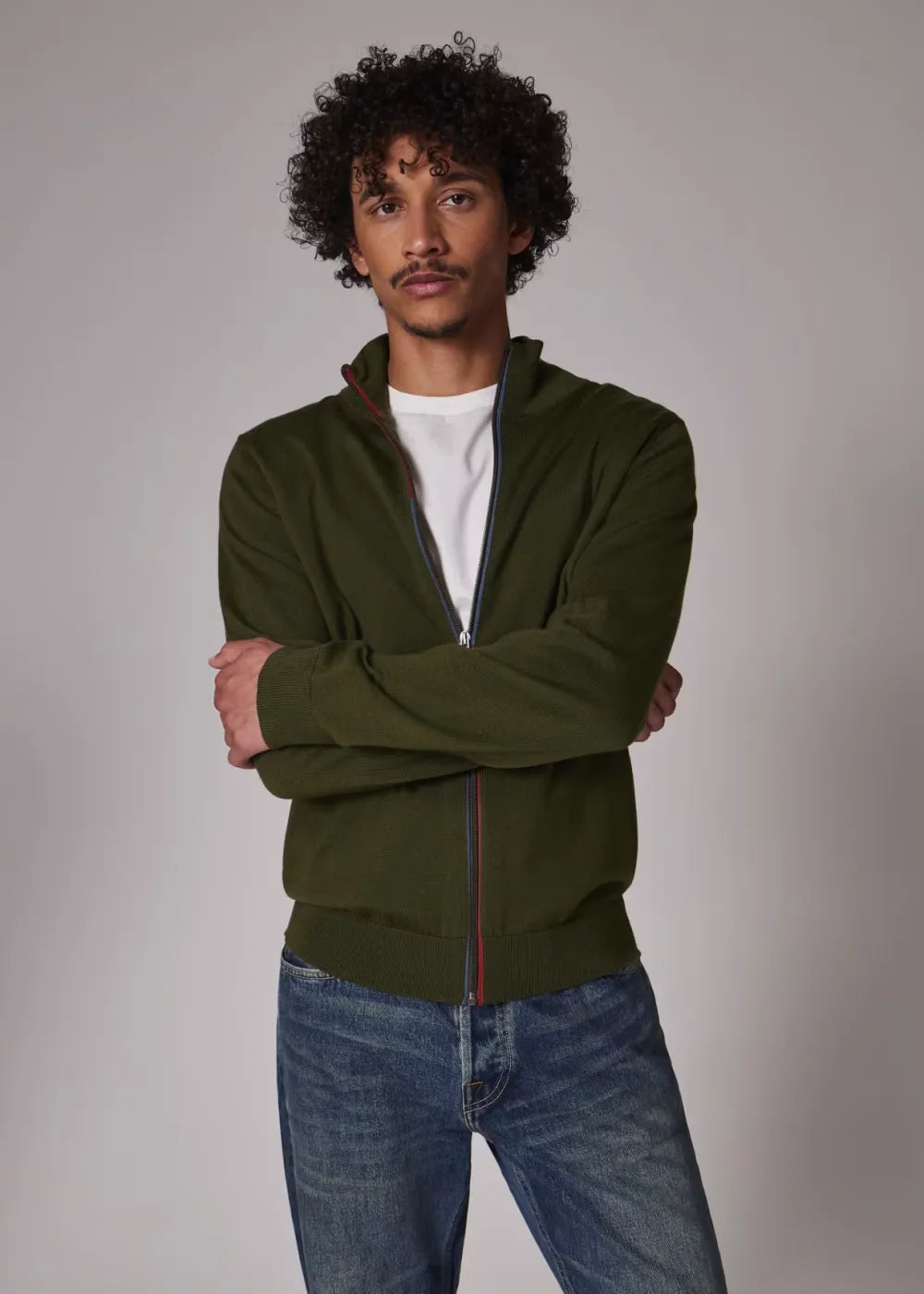 Green Merino Wool Zip Cardigan