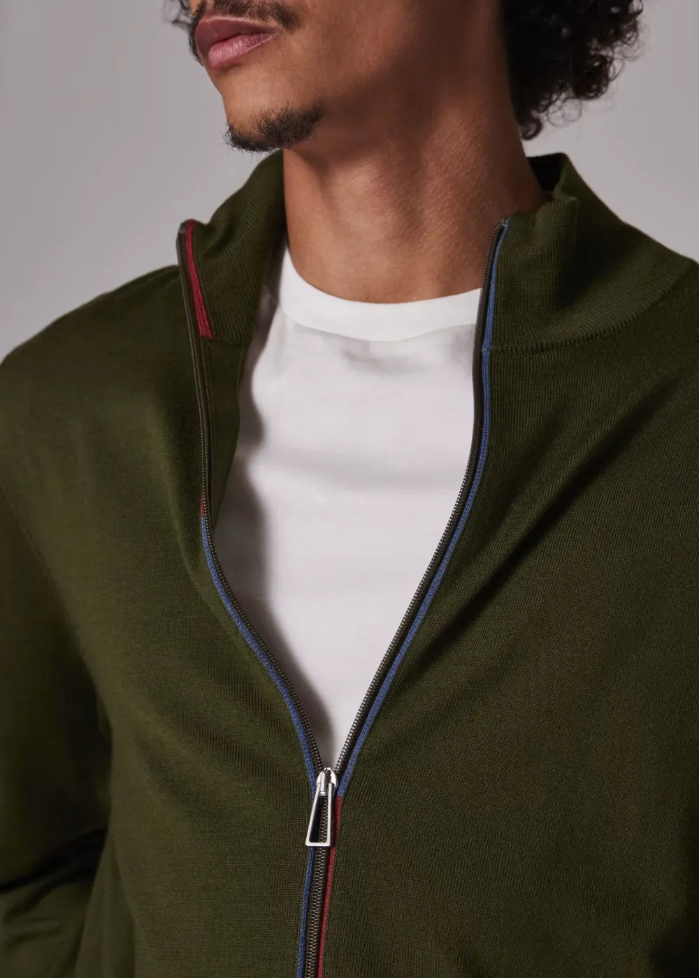 Green Merino Wool Zip Cardigan