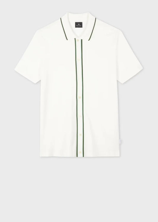 White Button-Front Polo Shirt