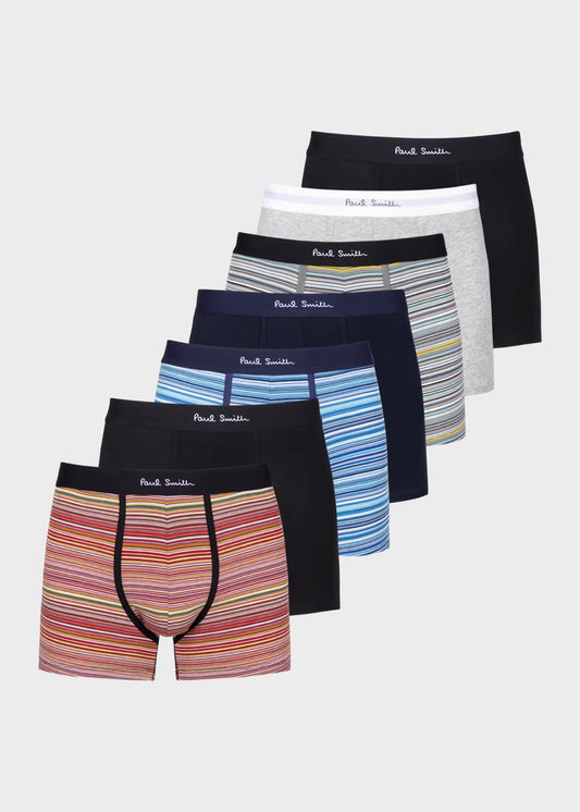 'Signature Stripe' and Plain Long Boxer Briefs Seven Pack
