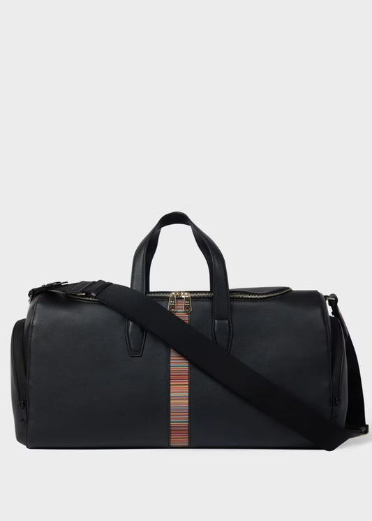 Black Leather 'Signature Stripe' Holdall Bag