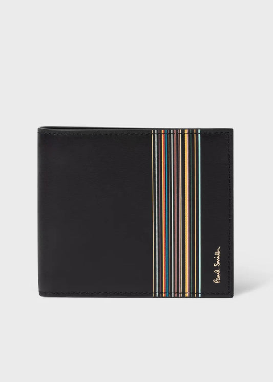 Black 'Signature Stripe Block' Billfold And Coin Wallet