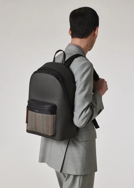 Coated Canvas Signature Stripe Pocket Backpack
