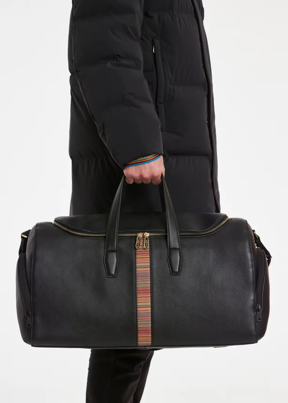 Black Leather 'Signature Stripe' Holdall Bag