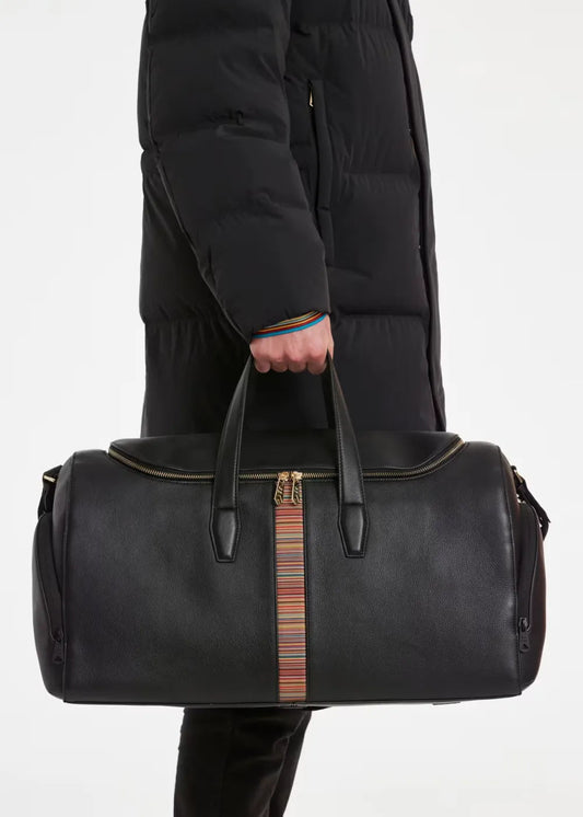 Black Leather 'Signature Stripe' Holdall Bag