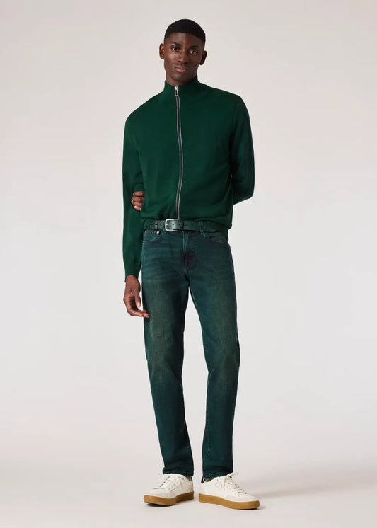 Green Merino Wool Zip Cardigan