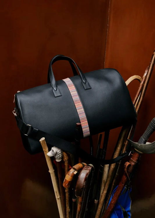 Black Leather 'Signature Stripe' Holdall Bag