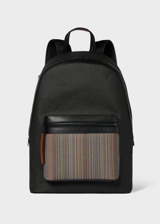 Coated Canvas Signature Stripe Pocket Backpack