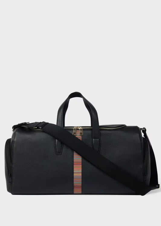 Black Leather 'Signature Stripe' Holdall Bag